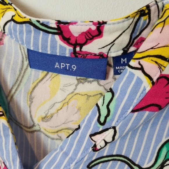 Apt 9 Pin Striped & Tropical Floral Print Tie sleeves Blouse size Medium - Picture 4 of 6